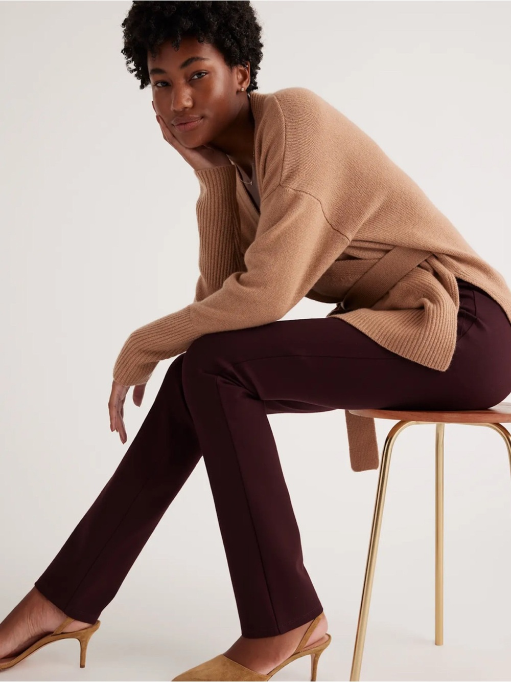 Quince Burgundy Ultra-Stretch Ponte Straight Leg Pants Size Small - Picture 6 of 15